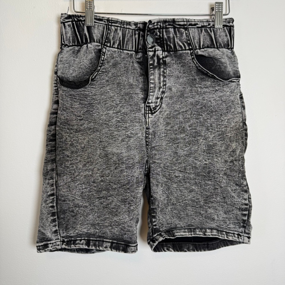 Bamboo Denim Shorts Kids Size 11/12 Gray Acid Wash Paperbag Waist Stretch Retro‎